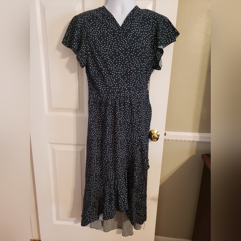 NWT Zesica Brand Elegant Green Polka Dot Wrap Midi Dress Size XL - Picture 6 of 8